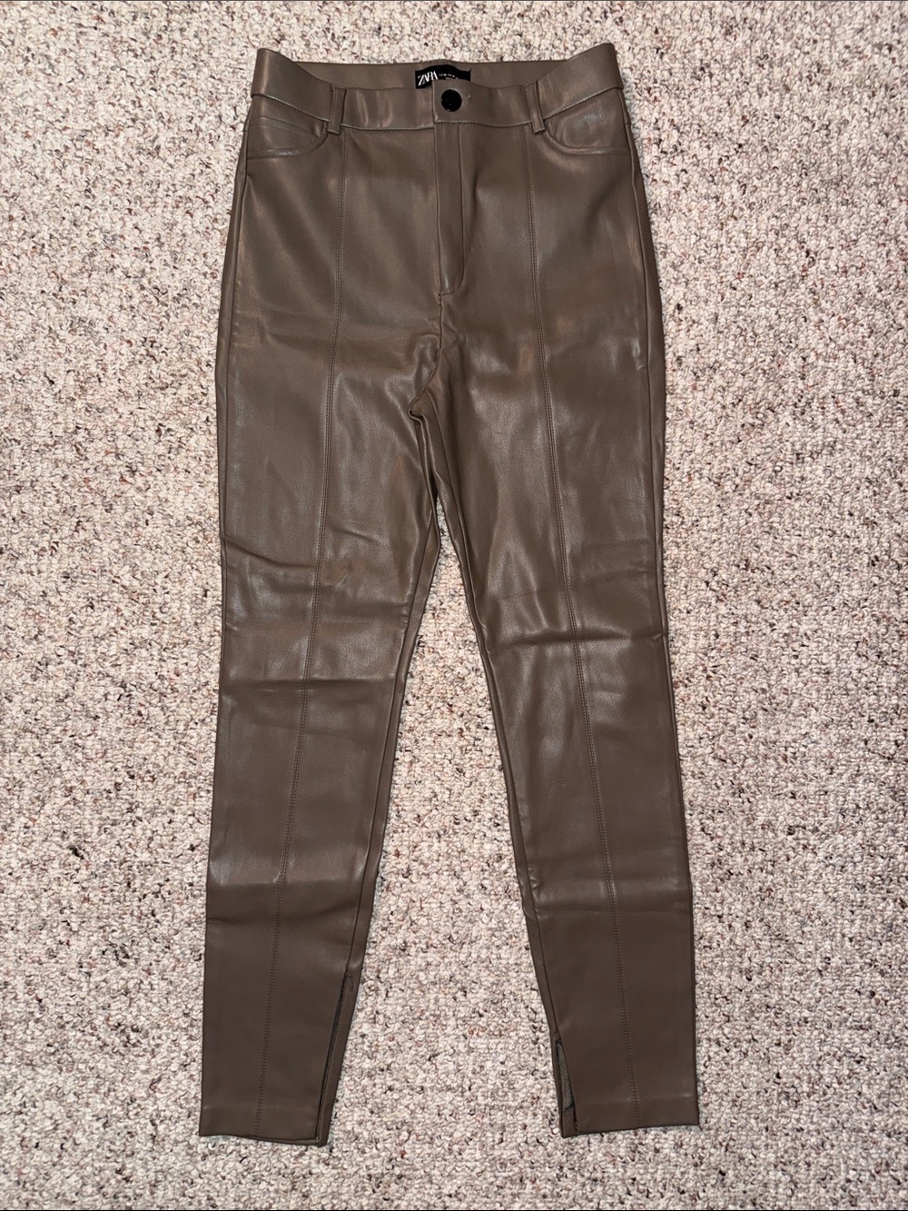 Zara Olive Brown Faux Leather Skinny Pants